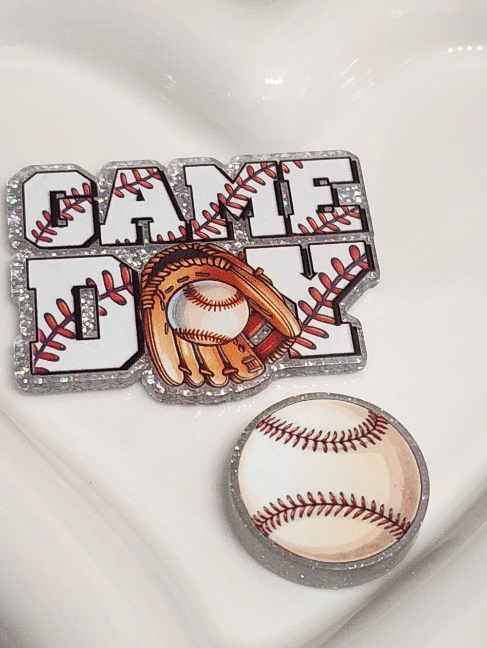 Game Day Baseball Flatback Focal Bead‎ Badge Keychain Crafts Beaded Pen Magnet